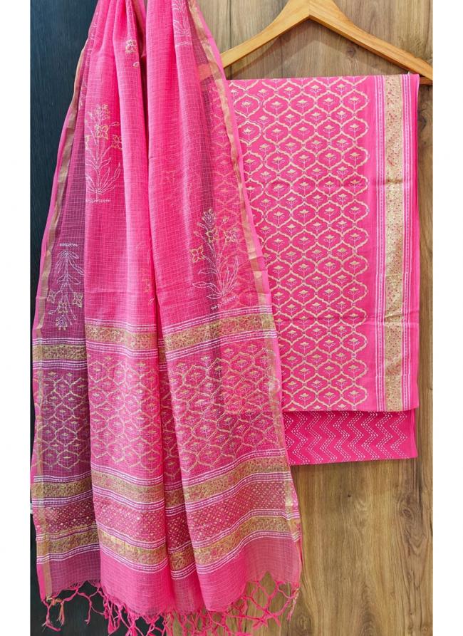 Cotton Pink Casual Wear Printed Dress Material